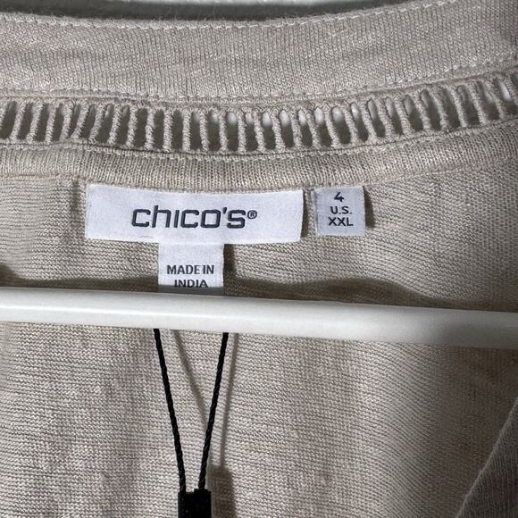 New Chico's Ladder Lace Detail Linen Smokey Taupe Blouse Sz 4 XXL - Picture 3 of 5